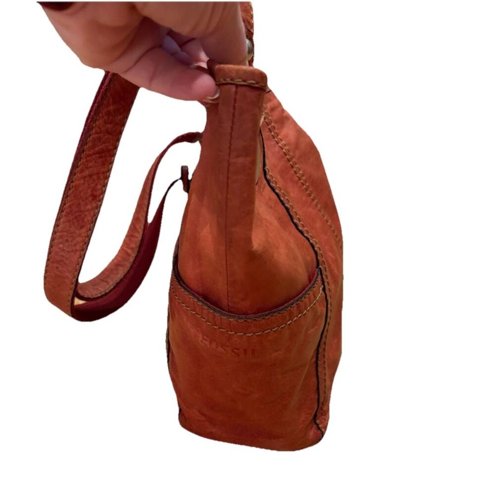 Fossil Vintage Red Soft Leather Purse Shoulder Bag Tote Double Handled Key - Picture 8 of 12